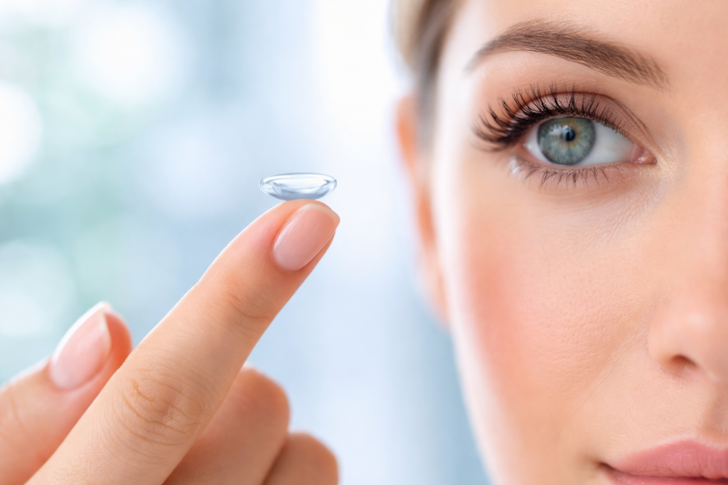 Lentille de contact tenue sur le doigt avant pose chez L’Habilleur de Regard opticien à Pechbonnieu